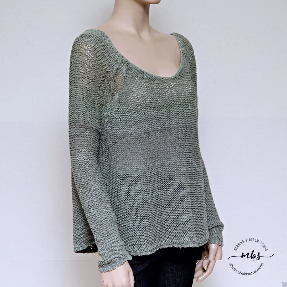 Free People Nickels & Dimes Oversize Knit Silk Blend Sweater Green Women Size SP